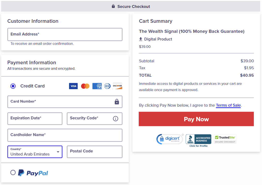 The Wealth Signal Order Page